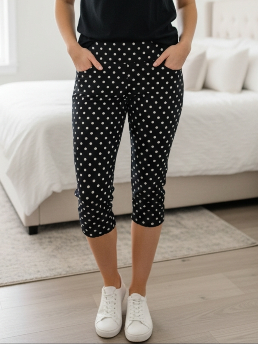 Polka Dot Capri Pants - Black with White Dots
